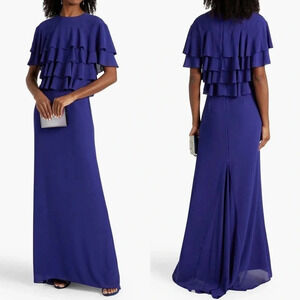 NWT Mikael Aghal Ruffled Crepe Gown 4 | Royal Blue Formal Evening Dress